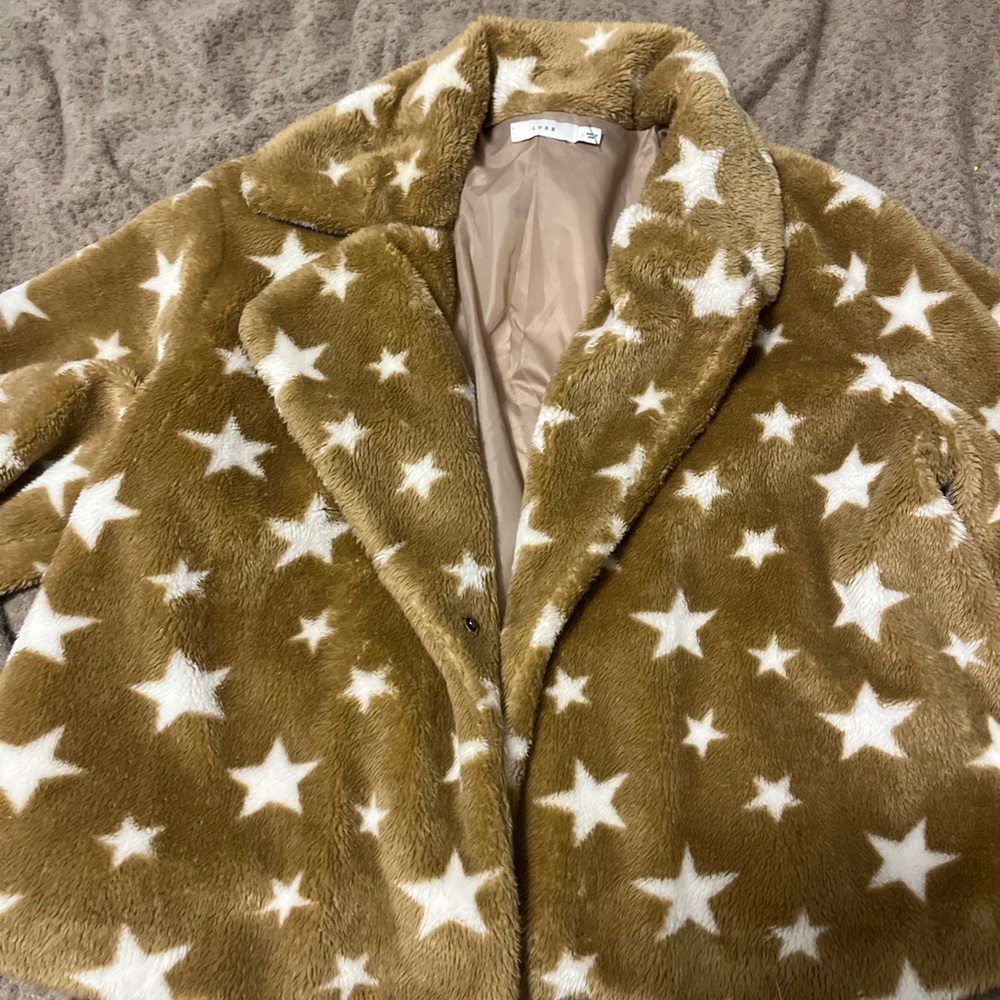 Lush Tan and Cream Faux Fur Coat